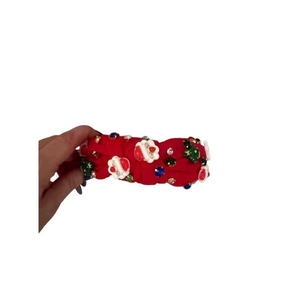 Knotted  Headband Womens Red Christmas Padded  Rhinestone Santa